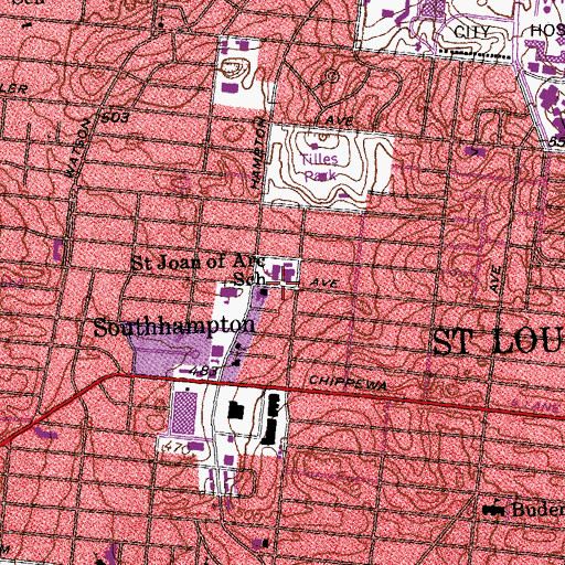 Topographic Map of Saint Joan of Arc Catholic School, MO