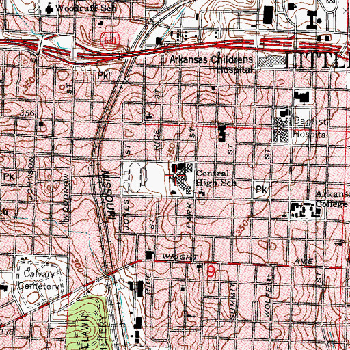 Topographic Map of Central High School, AR