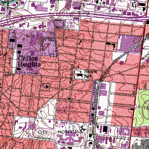Topographic Map of Shaw School, MO