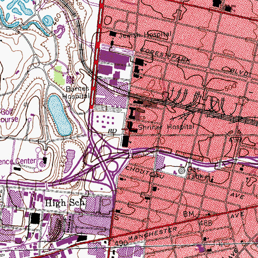 Topographic Map of Shriner Hospital, MO