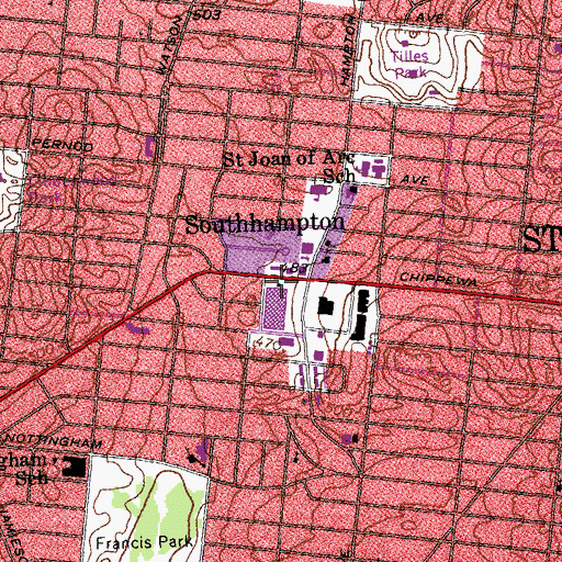 Topographic Map of Southhampton, MO