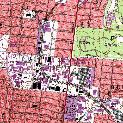 Topographic Map of Southwest High School, MO