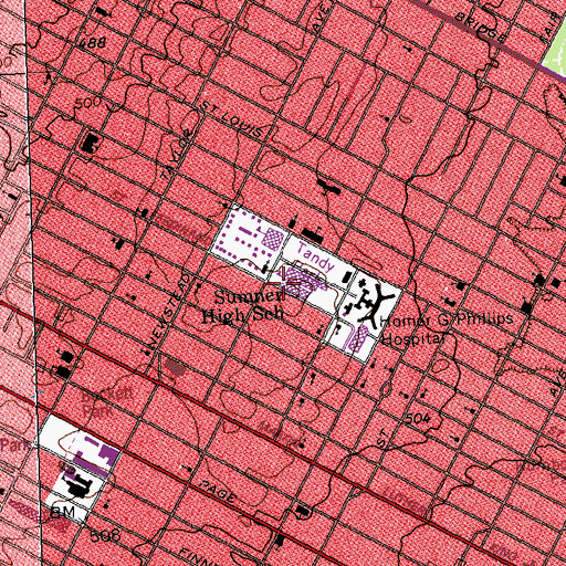 Topographic Map of Sumner High School, MO