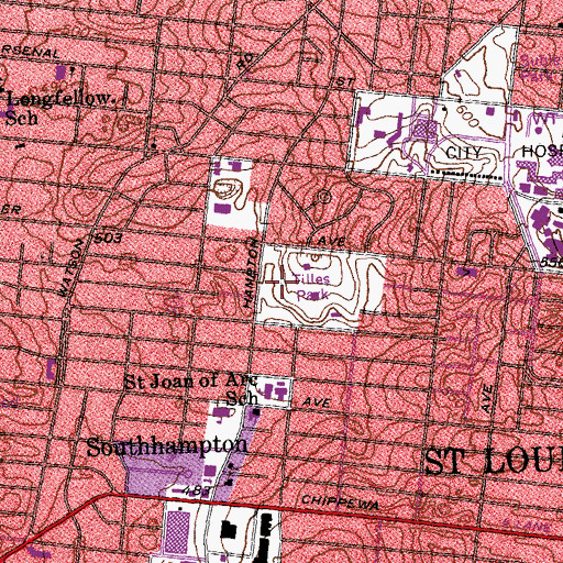 Topographic Map of Tilles Park, MO
