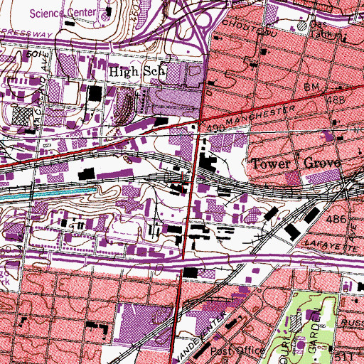 Topographic Map of Tower Grove, MO