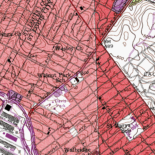 Topographic Map of Walnut Park School, MO