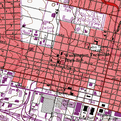 Topographic Map of Washington Technical High School, MO