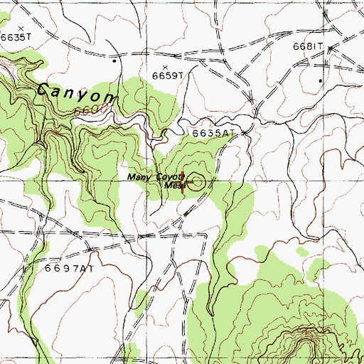 Topographic Map of Many Coyote Mesa, AZ
