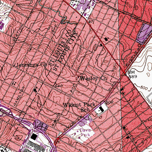 Topographic Map of Wesley Church, MO