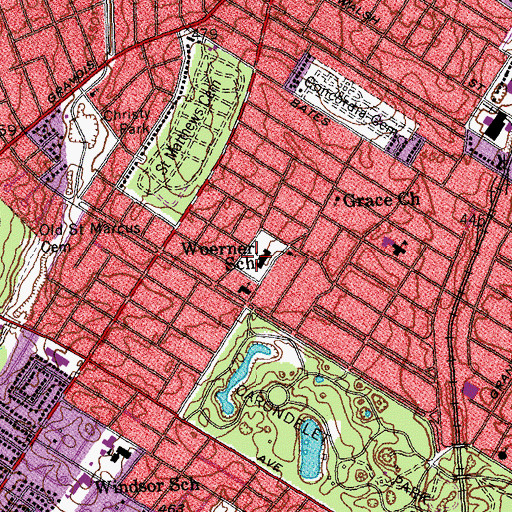 Topographic Map of Woerner School, MO