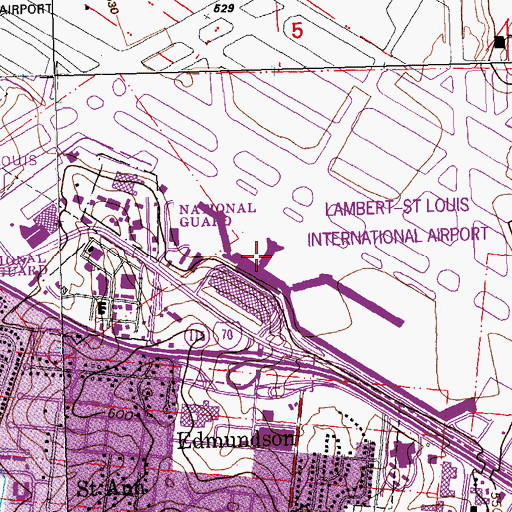 Topographic Map of Lambert-St Louis International Airport, MO