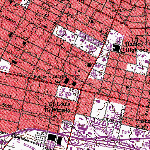 Topographic Map of KBDY-FM (St Louis), MO