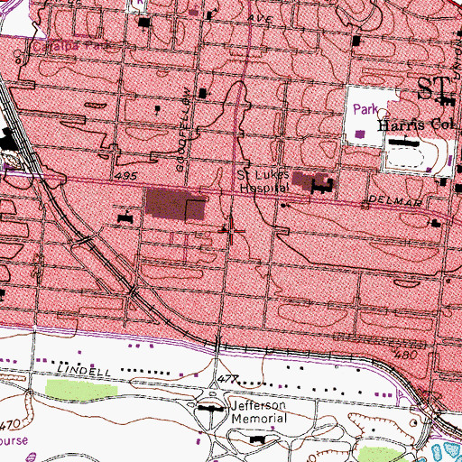Topographic Map of KMJM-FM (St Louis), MO