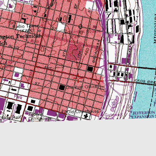 Topographic Map of Saint Louis Centre, MO