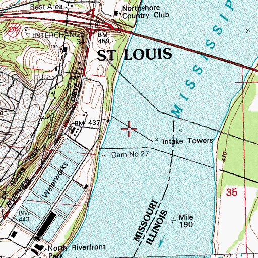 Topographic Map of Chain of Rocks, MO