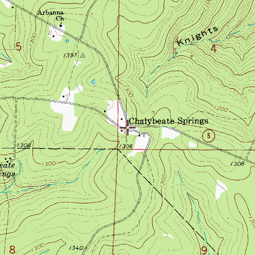 Topographic Map of Chalybeate Springs, AR