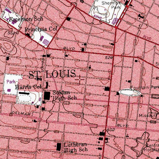 Topographic Map of Cabanne Place, MO