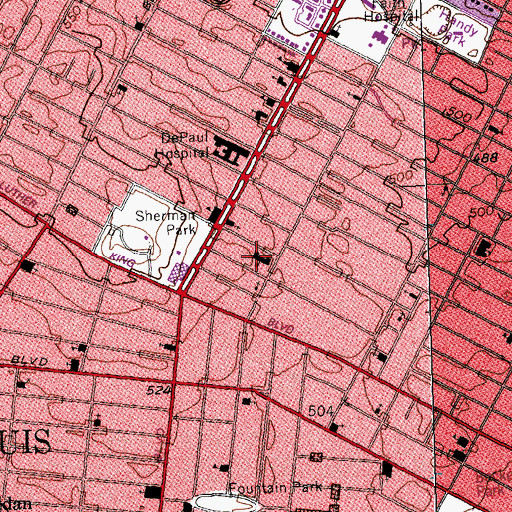 Topographic Map of Cupples School, MO