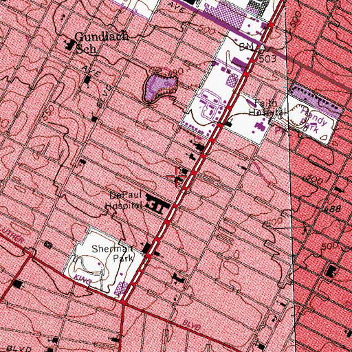 Topographic Map of Most Blessed Sacrament Church, MO