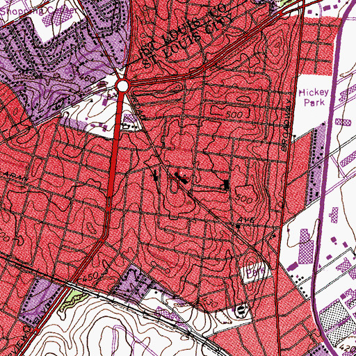Topographic Map of Baden School, MO