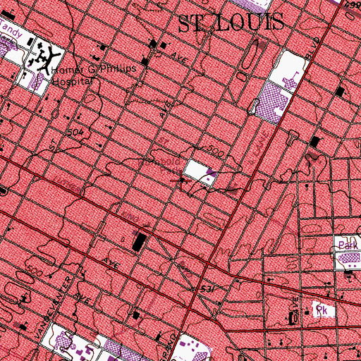 Topographic Map of Bates School, MO
