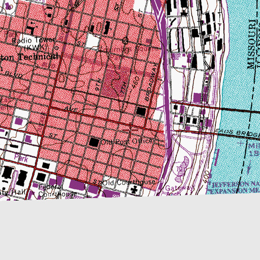 Topographic Map of Central Church (historical), MO