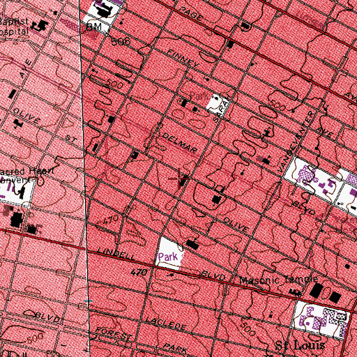 Topographic Map of Giddings Memorial Church, MO