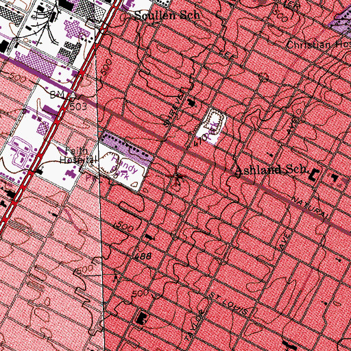 Topographic Map of Immanuel Church, MO
