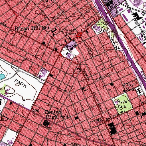 Topographic Map of Irving School, MO
