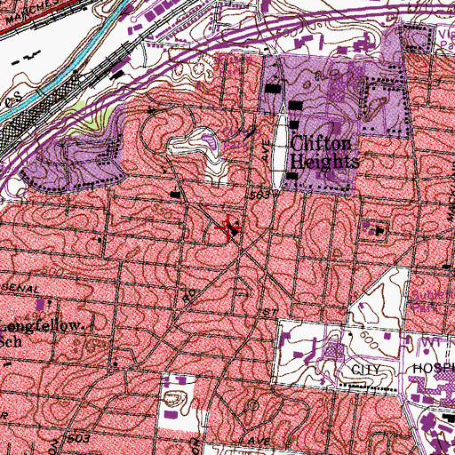 Topographic Map of Mason School, MO