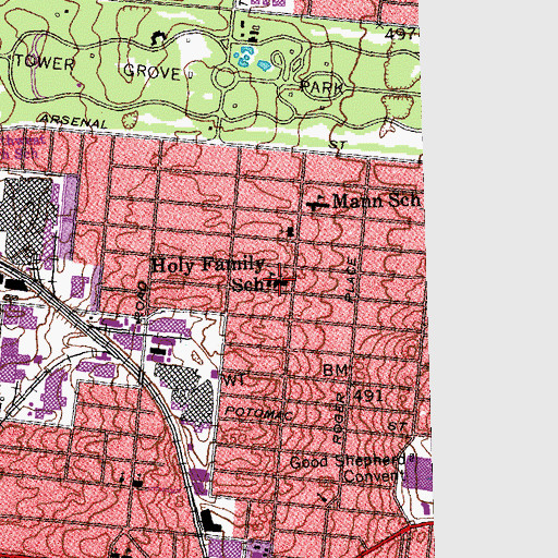 Topographic Map of Holy Family Church, MO