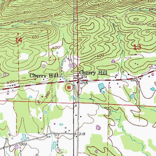 Topographic Map of Cherry Hill, AR