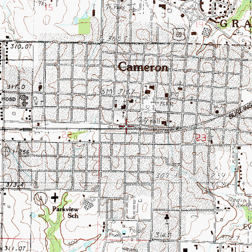 Topographic Map of Cameron, MO