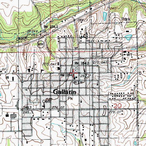 Topographic Map of Gallatin, MO