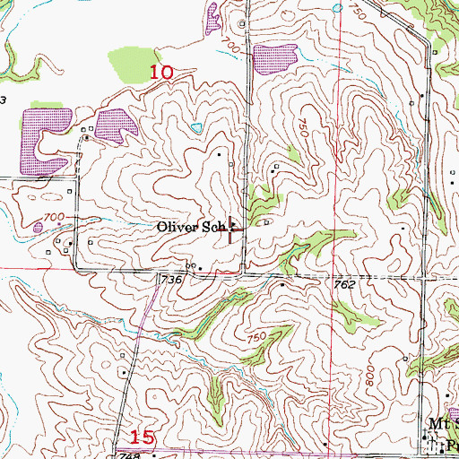 Topographic Map of Oliver School (historical), MO