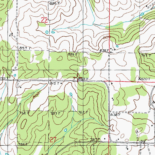 Topographic Map of Pleasant Ridge School (historical), MO