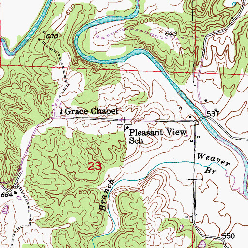 Topographic Map of Pleasant View School, MO