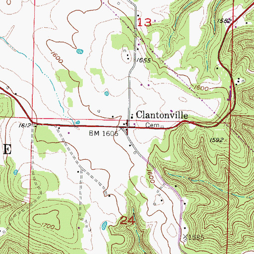Topographic Map of Clantonville, AR