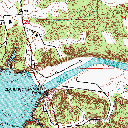 Topographic Map of Clarence Cannon Dam, MO