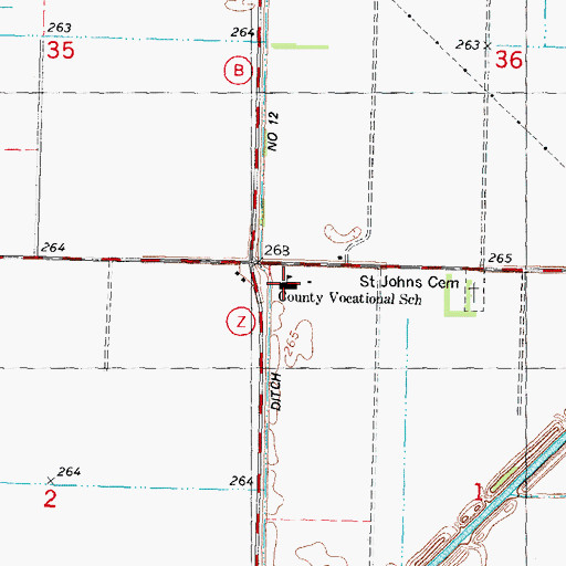 Topographic Map of Pemiscot County Vocational School, MO