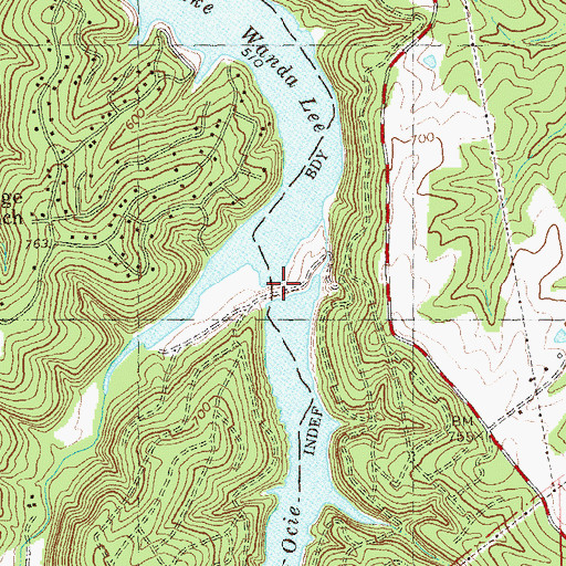 Topographic Map of Lake Ocie Dam, MO