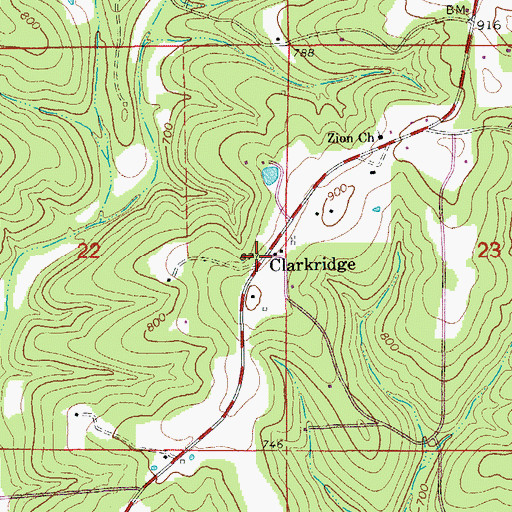 Topographic Map of Clarkridge, AR