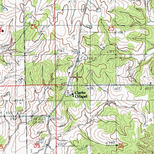Topographic Map of Clarks Cemetery, AR