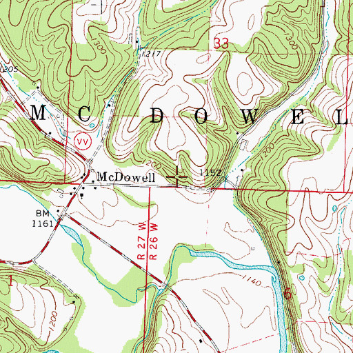 Topographic Map of Township of McDowell, MO