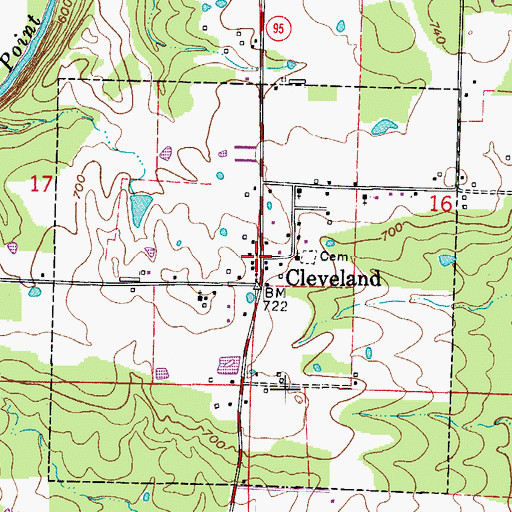 Topographic Map of Cleveland, AR