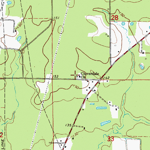 Topographic Map of Cloverdale Assembly of God Church, AR