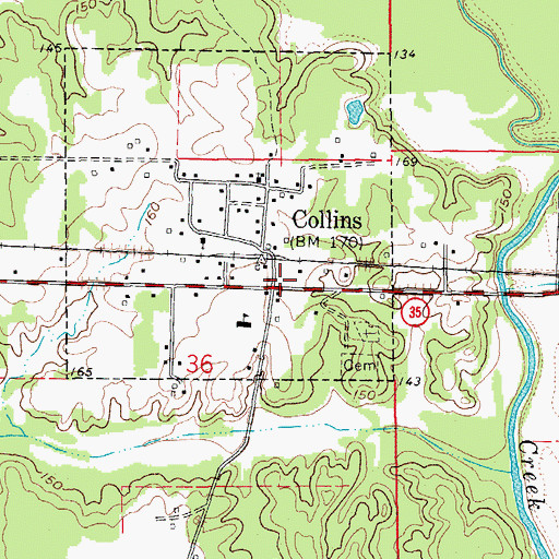 Topographic Map of Collins, AR