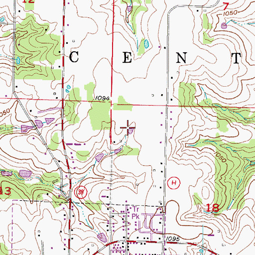 Topographic Map of Township of Center, MO