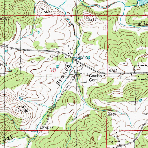 Topographic Map of Combs Cemetery, AR