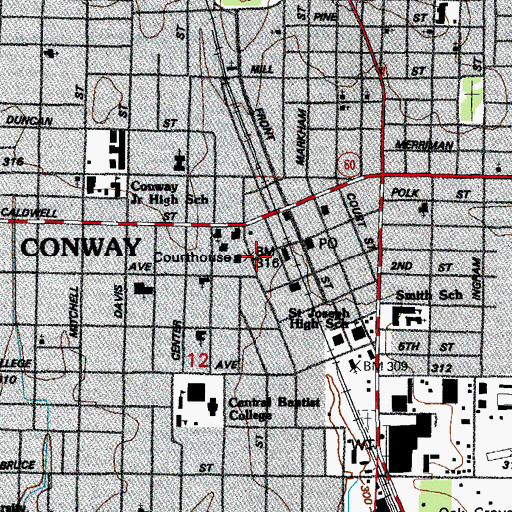 Topographic Map of Conway, AR